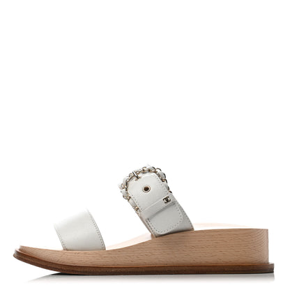 Chanel Calfskin Wood Buckle Sandals 36 White 1 of 4