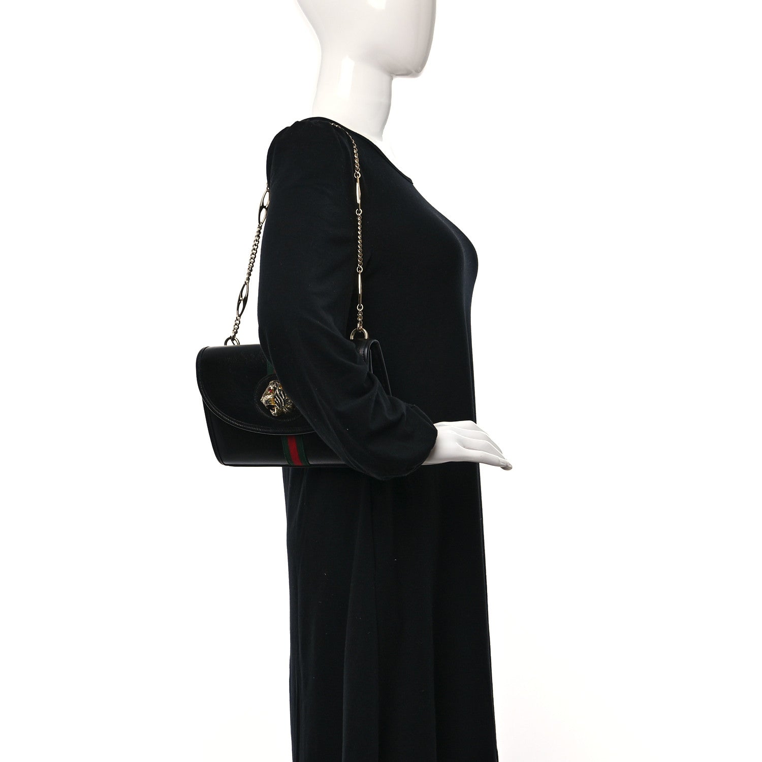 Gucci Textured Calfskin Web Small Rajah Slim Flap Shoulder Bag Black 3 of 11