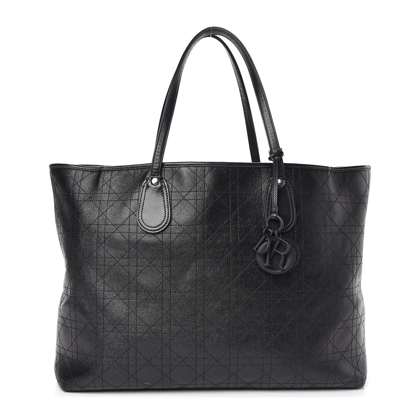 Coated Canvas Cannage Large Panarea Shopping Tote Black
