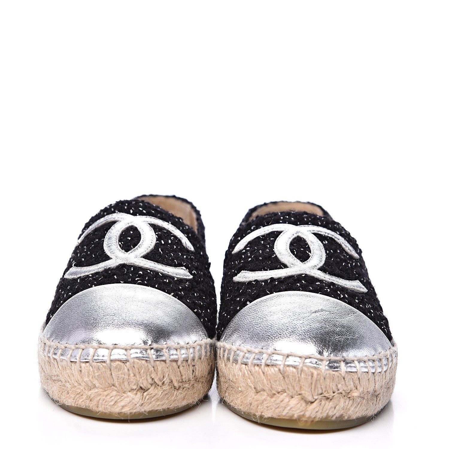 Chanel Metallic Tweed Lambskin CC Espadrilles 36 Black Silver 2 of 10