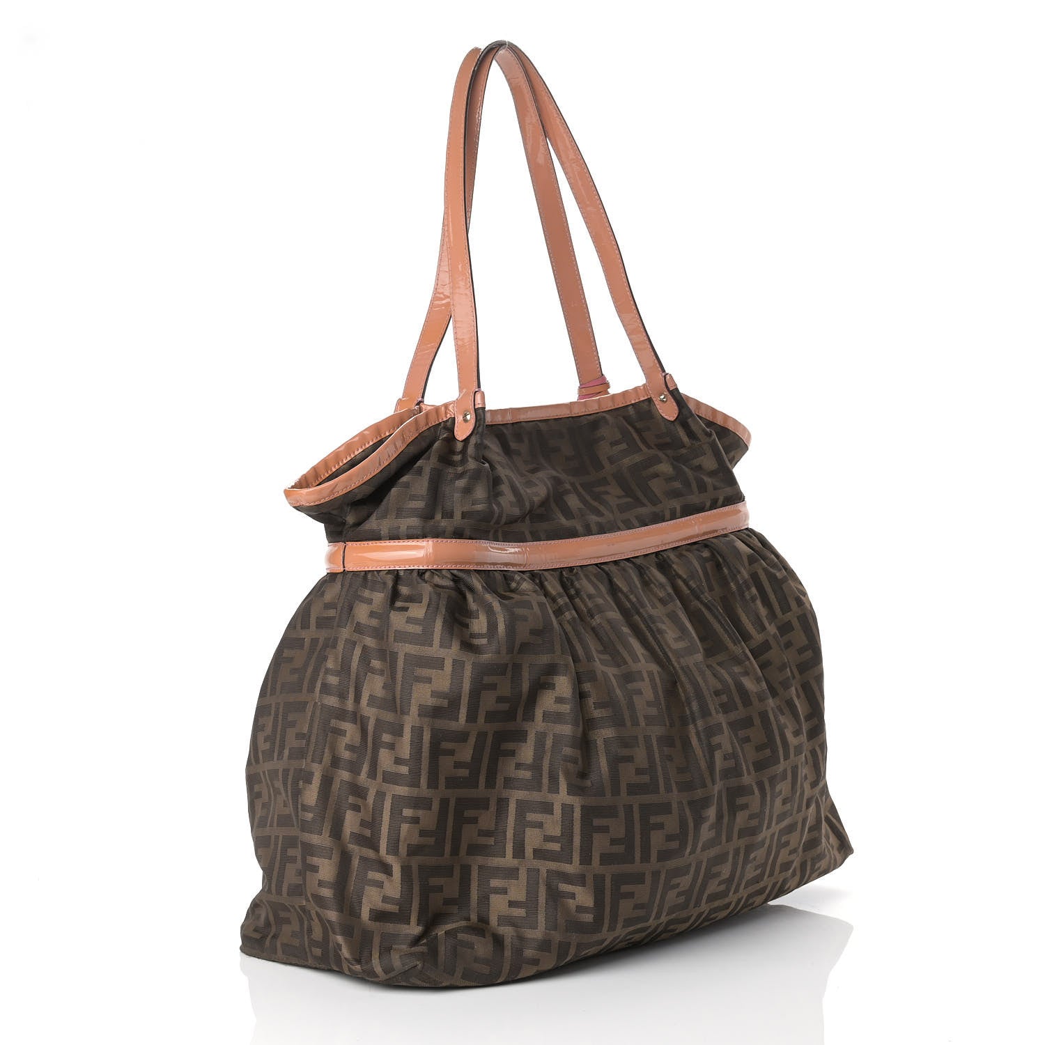 Fendi Nylon Patent Zucca Large Chef Shopper Tote Tobacco Pink 3 of 15