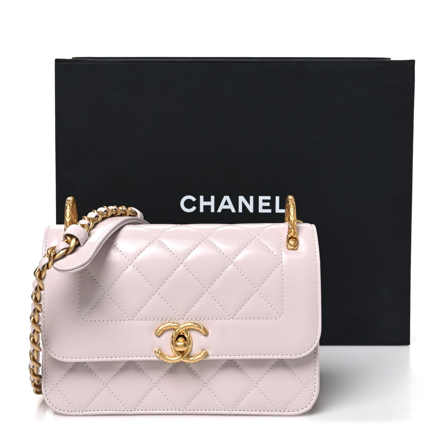 Shiny Calfskin Quilted Coco Crush Handle Flap Light Purple