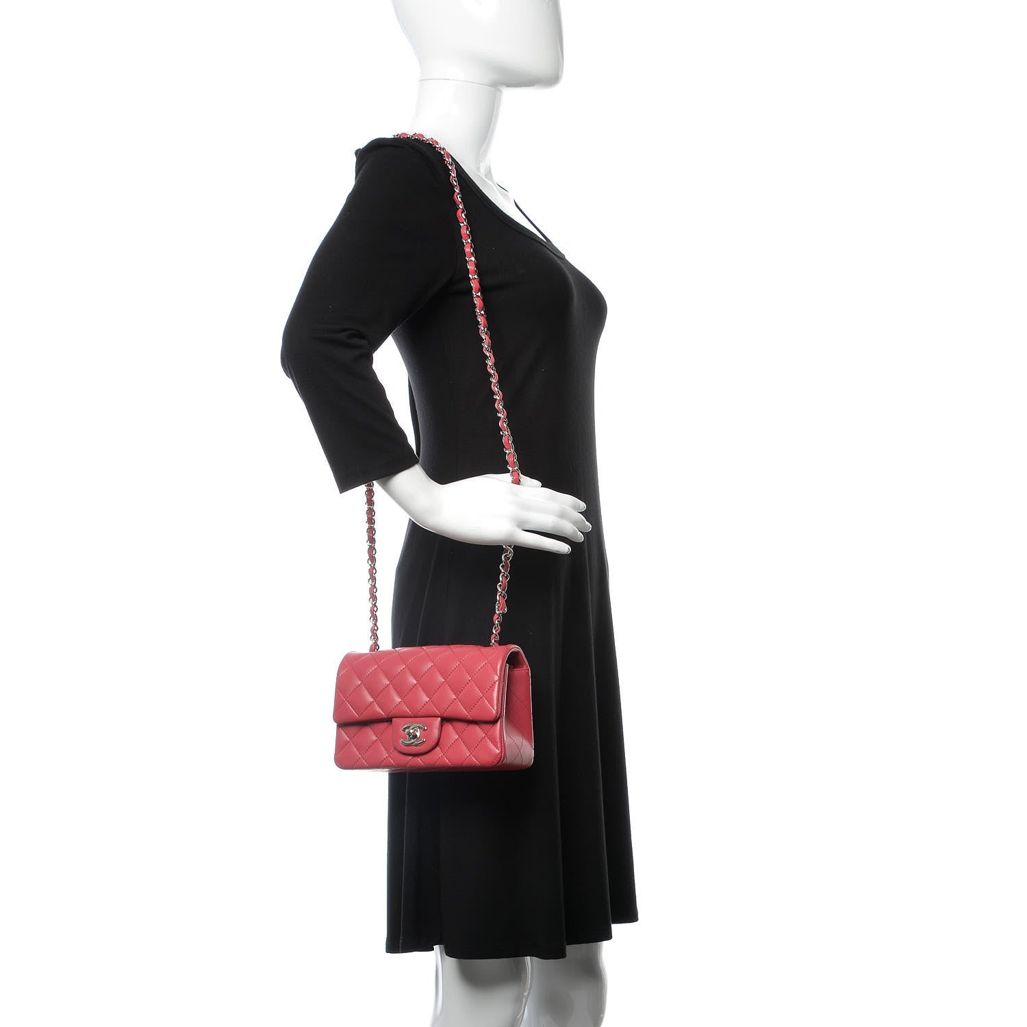 Chanel Lambskin Quilted Mini Rectangular Flap Dark Pink 2 of 8