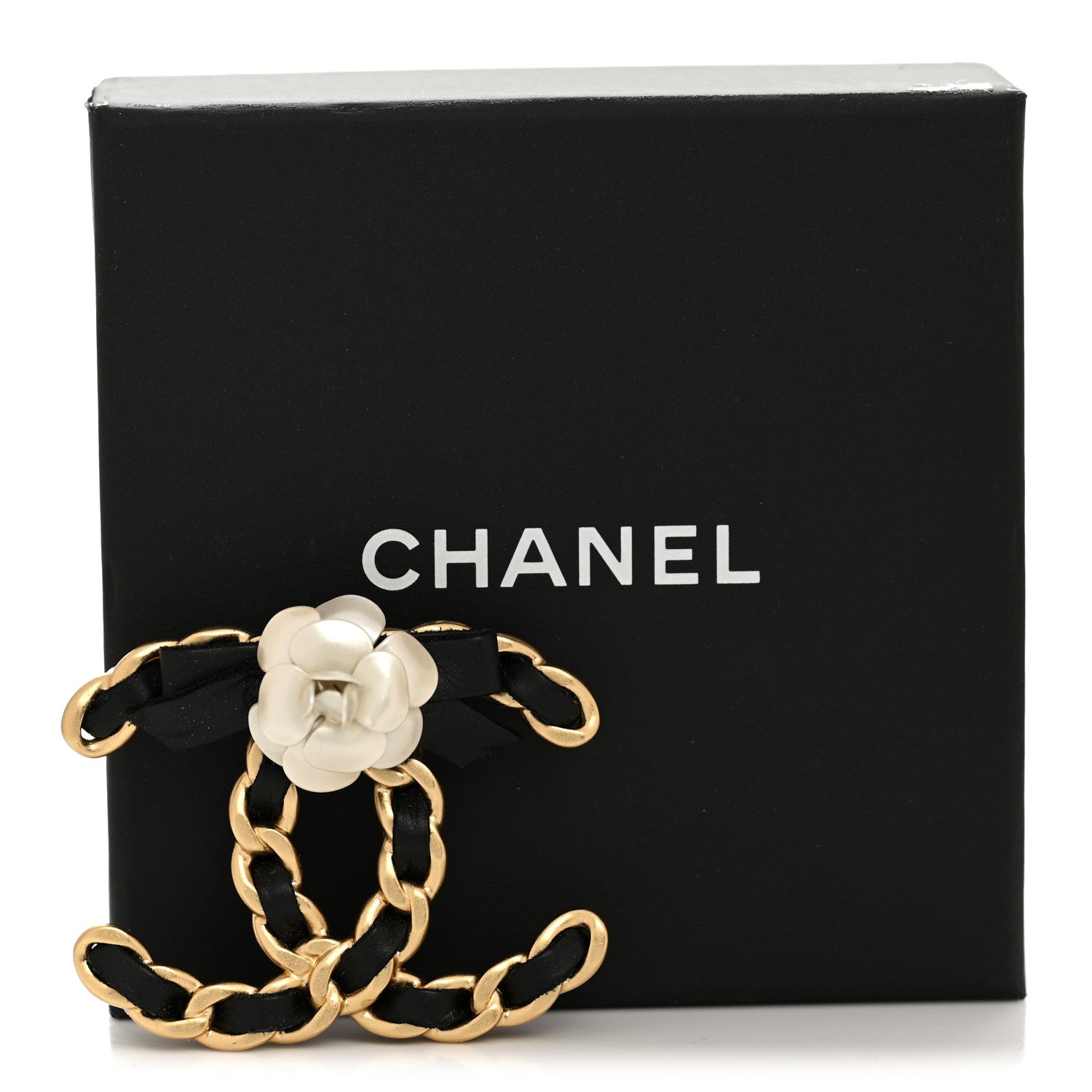 ひろひろ　CHANEL ブラックラメ ロゴリング Chanel Resin Crystal Chanel Paris Logo CC Brooch Black White Gold