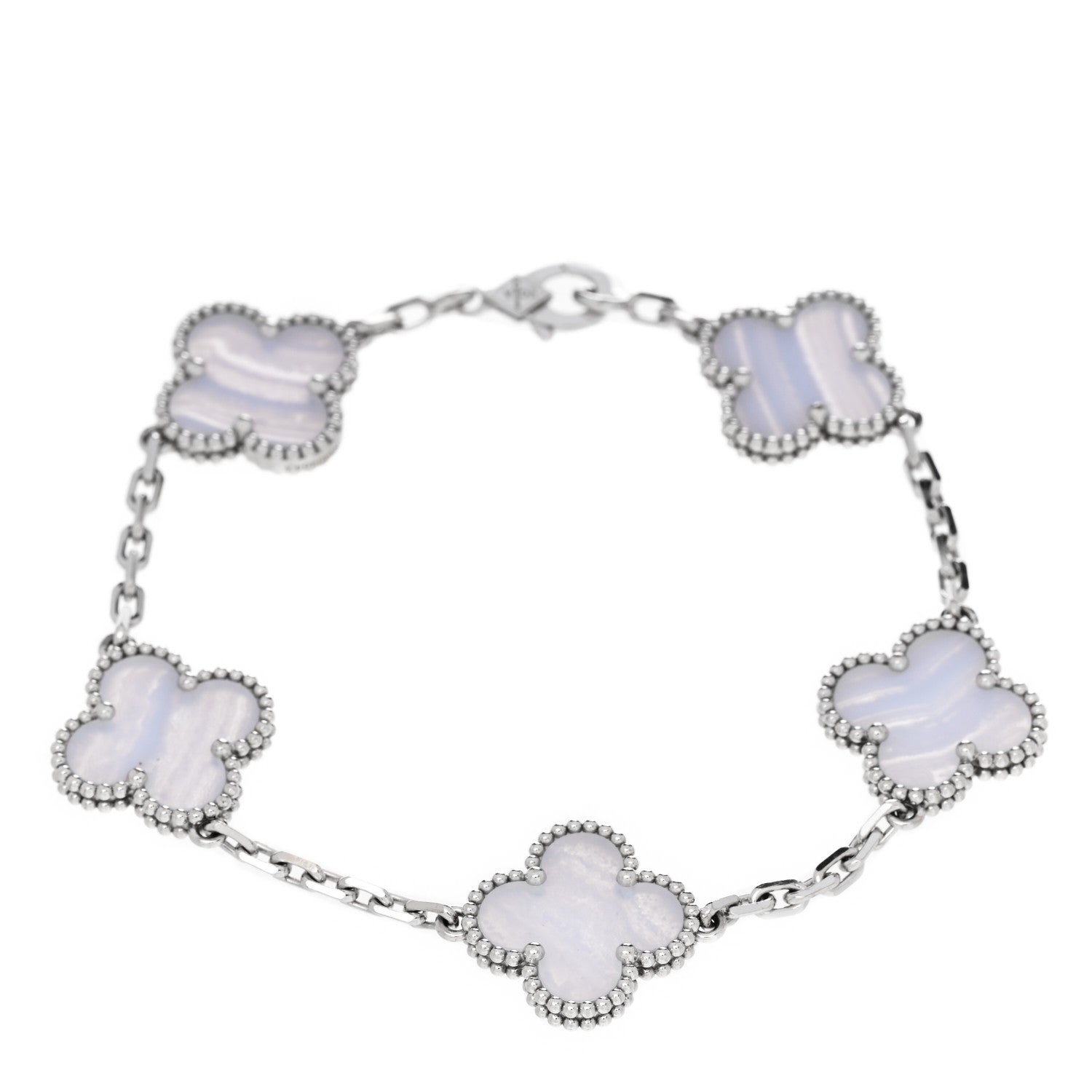 Van Cleef & Arpels 18K White Gold Chalcedony 5 Motifs Vintage Alhambra Bracelet 1 of 5