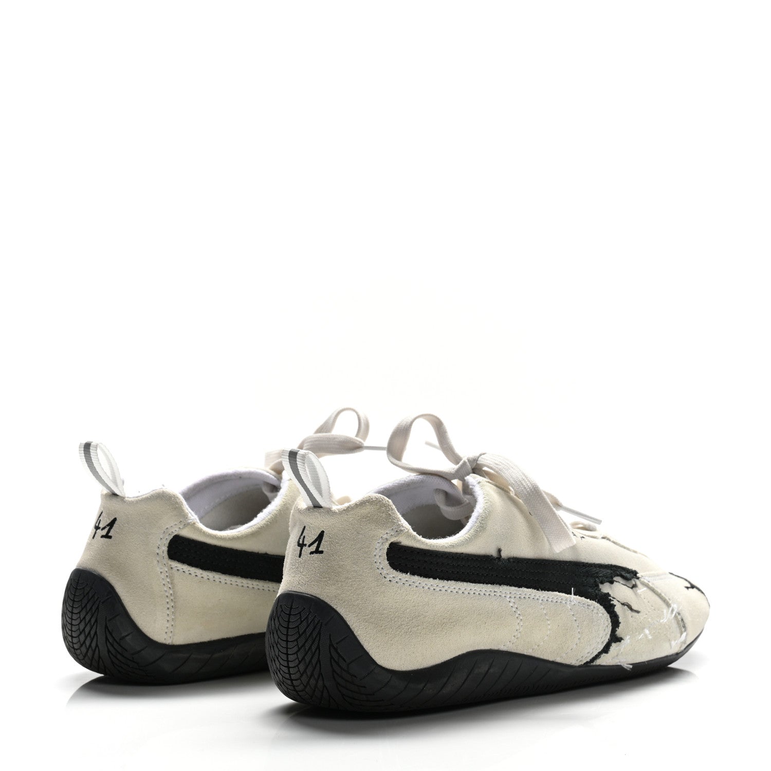 Balenciaga X PUMA Suede Distressed Speedcat Sneakers 41 White Black 5 of 9