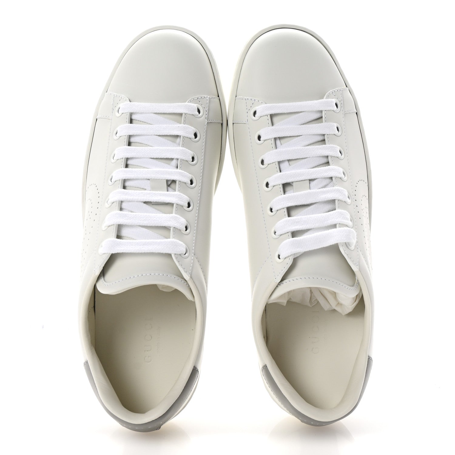 Gucci Calfskin Interlocking G Perforated Womens Ace Sneakers 37.5 White Grey Sky 2 of 10