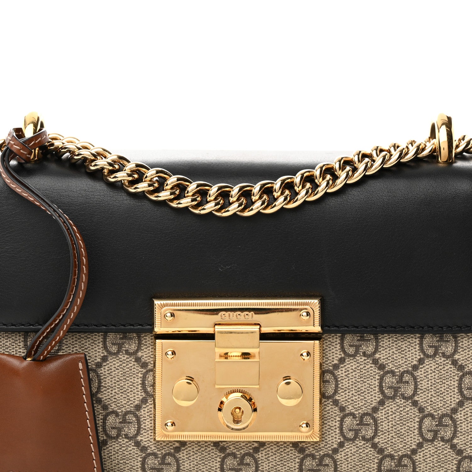 Gucci GG Supreme Monogram Calfskin Small Padlock Shoulder Bag Beige Black Cuir 8 of 18