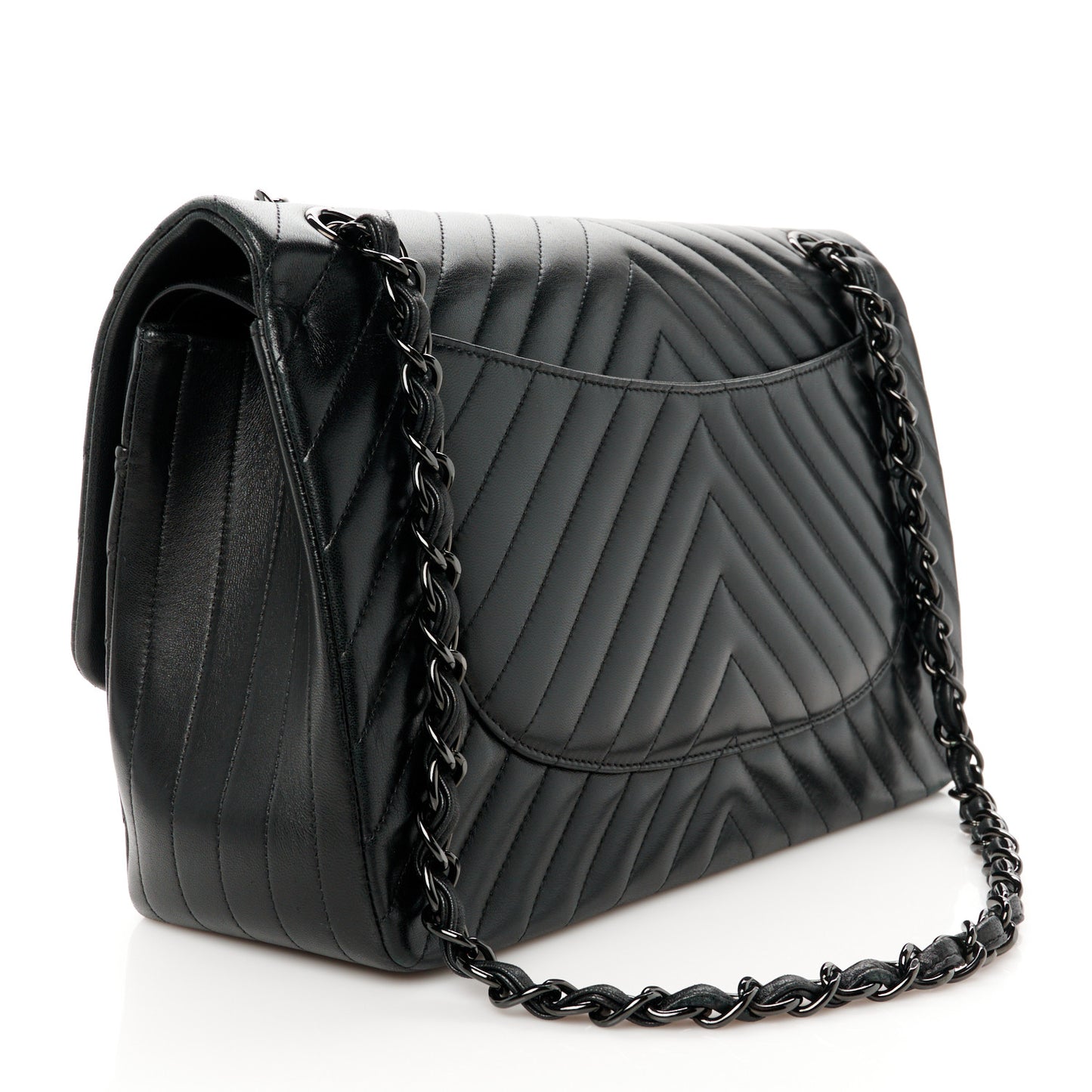 Lambskin Chevron Quilted Jumbo Double Flap So Black