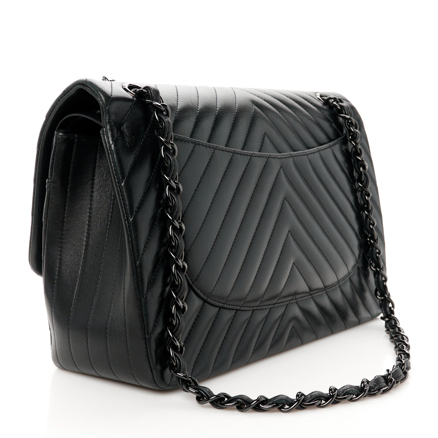 Chanel Lambskin Chevron Quilted Jumbo Double Flap So Black 3 of 11