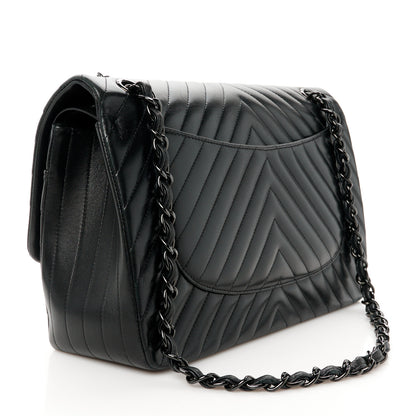 Chanel Lambskin Chevron Quilted Jumbo Double Flap So Black 3 of 11
