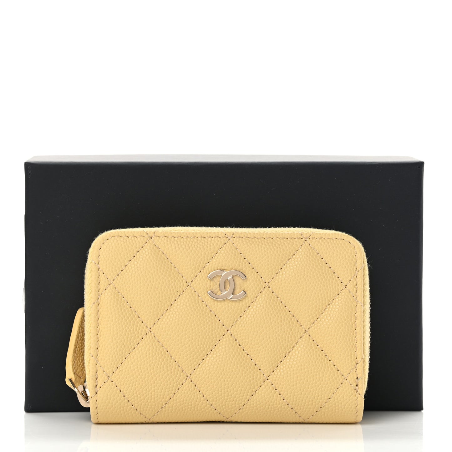 Caviar Quilted Zip Coin Purse Yellow