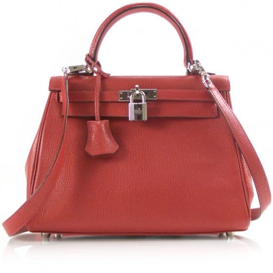 Chevre Leather KELLY 25 Vermillion w Strap