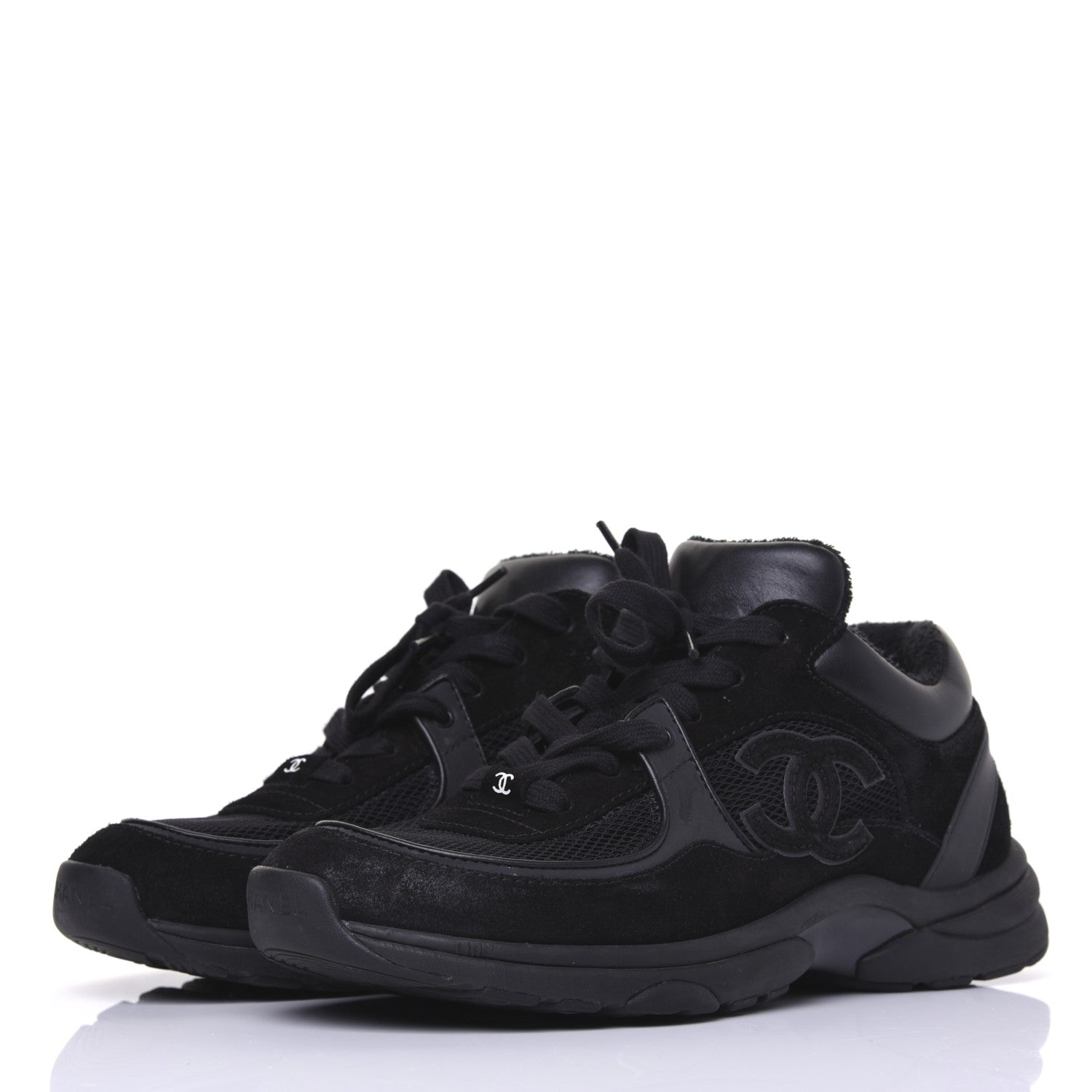 Chanel Toile Suede Calfskin CC Sneakers 39 Black 2 of 11