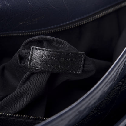Saint Laurent Crinkled Calfskin Matelasse Monogram Large Niki Chain Satchel Deep Marine 10 of 11