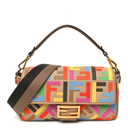 Fendi Canvas Vitello King FF Multicolor Embroidered Baguette Multicolor Cuoio 1 of 10