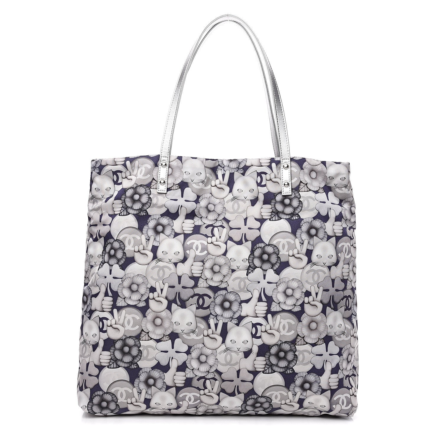 Chanel Nylon Cat Emoticon Tote Navy Silver 1 of 9