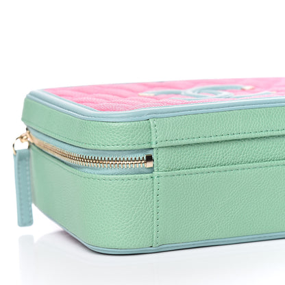 Chanel Caviar Quilted Medium CC Filigree Vanity Case Pink Green Blue 5 of 10