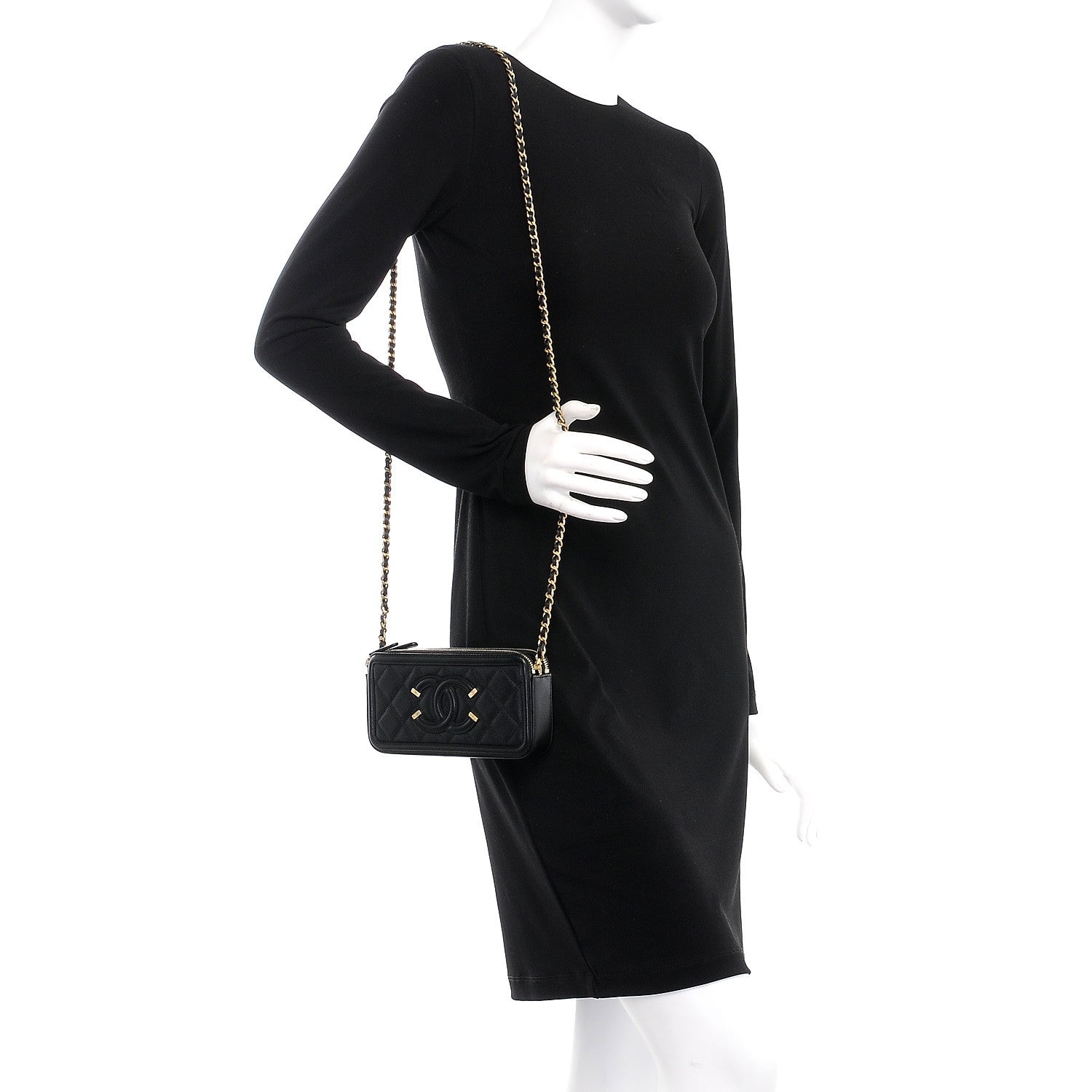 Chanel Caviar Quilted CC Filigree Clutch With Chain Black 2 of 11