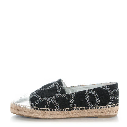 Chanel Tweed Lambskin CC Espadrilles 40 Black Silver 1 of 8