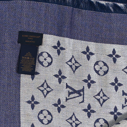 Louis Vuitton Silk Wool Monogram Denim Shawl Blue 3 of 3