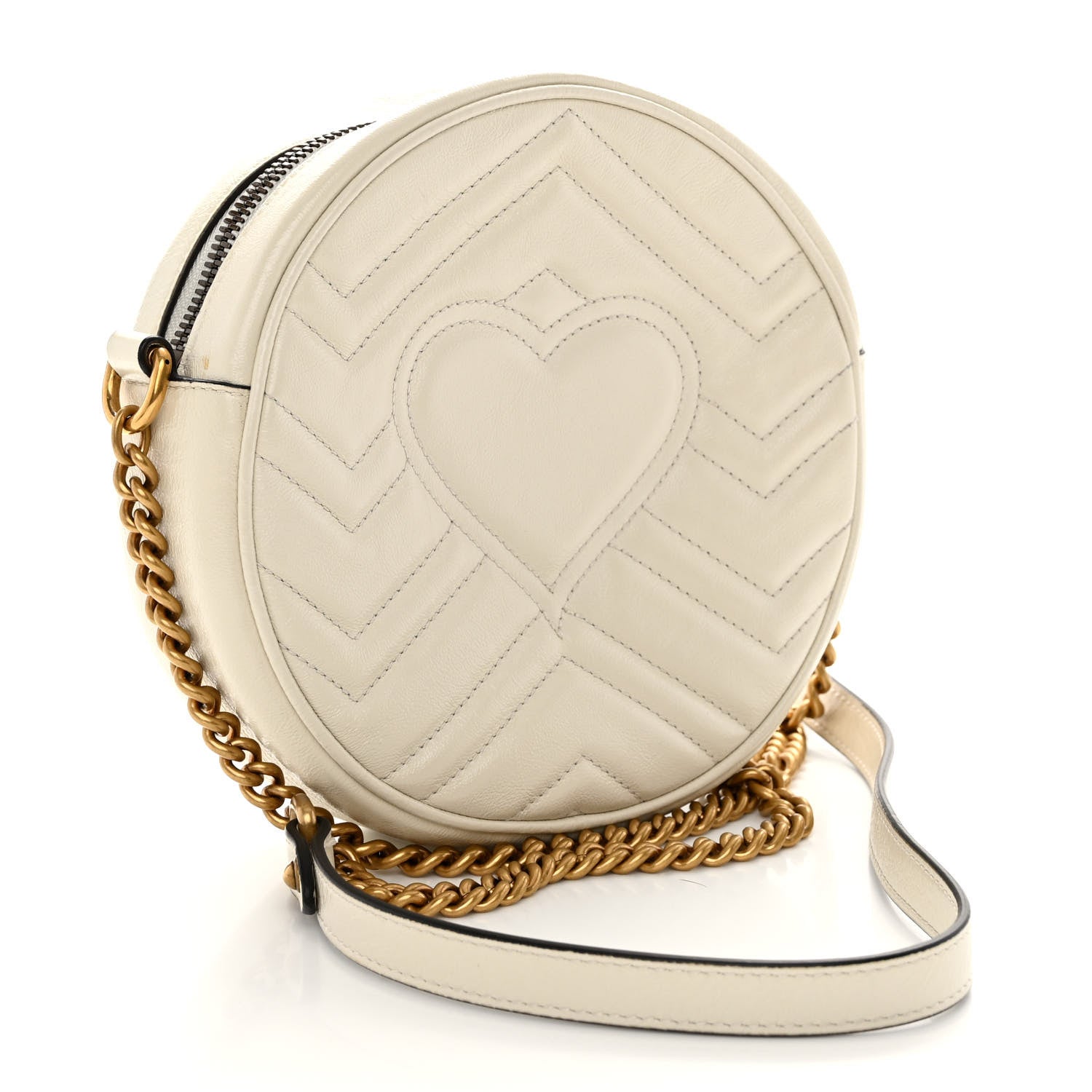 Gucci Calfskin Matelasse Mini GG Marmont Round Shoulder Bag White 3 of 11