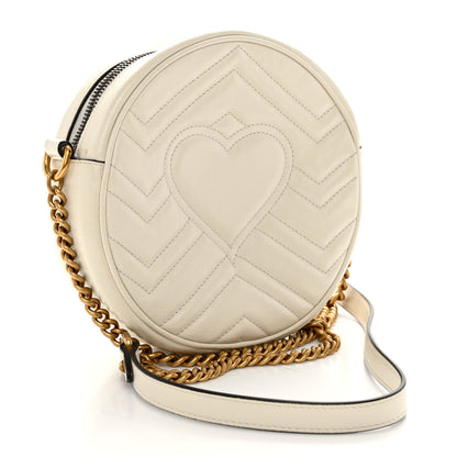 Gucci Calfskin Matelasse Mini GG Marmont Round Shoulder Bag White 3 of 11