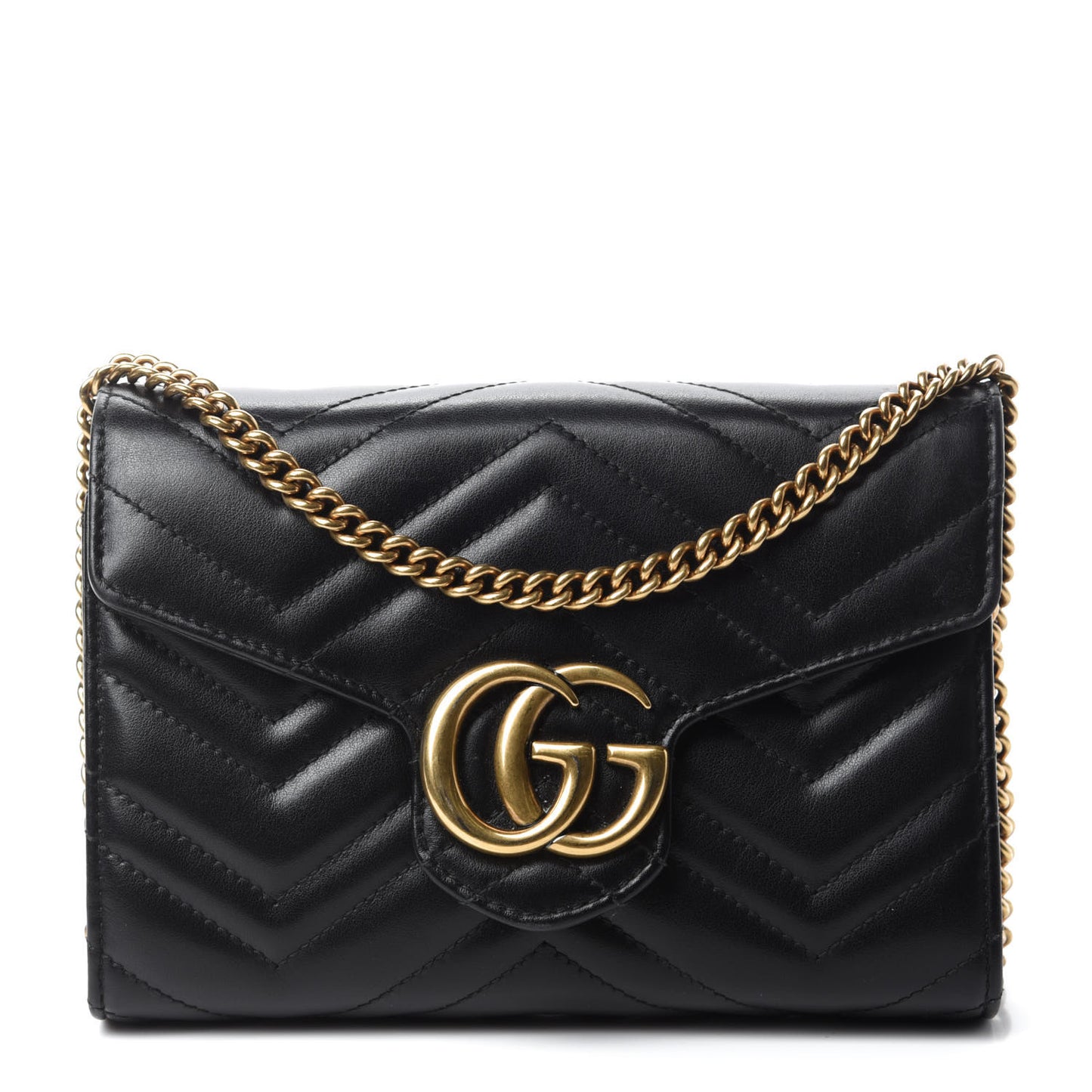 Calfskin Matelasse GG Marmont Chain Wallet Black