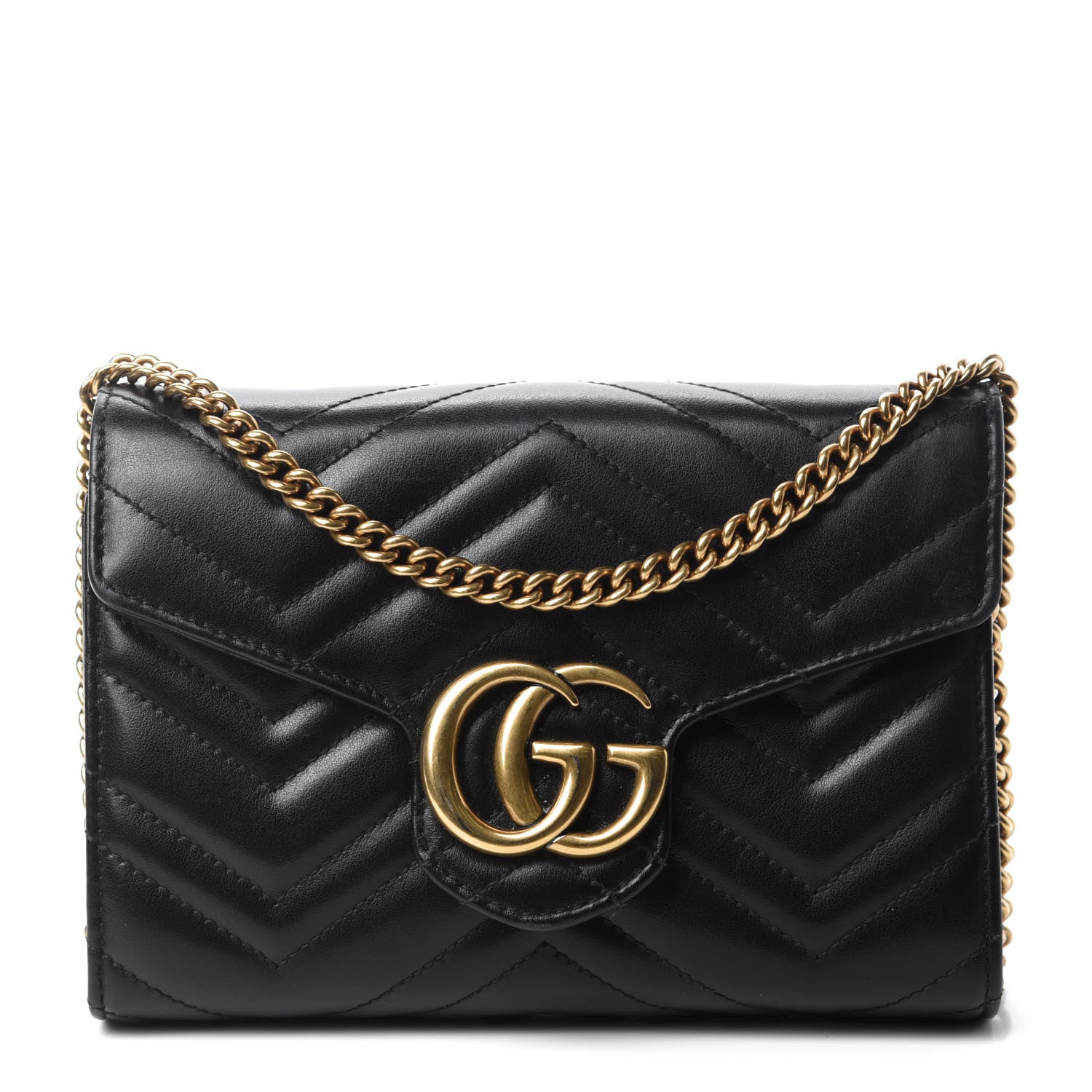 Gucci Calfskin Matelasse GG Marmont Chain Wallet Black 1 of 10