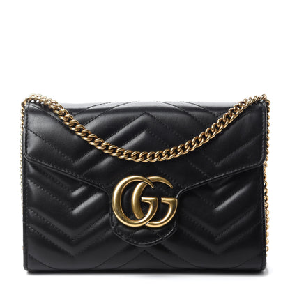 Gucci Calfskin Matelasse GG Marmont Chain Wallet Black 1 of 10