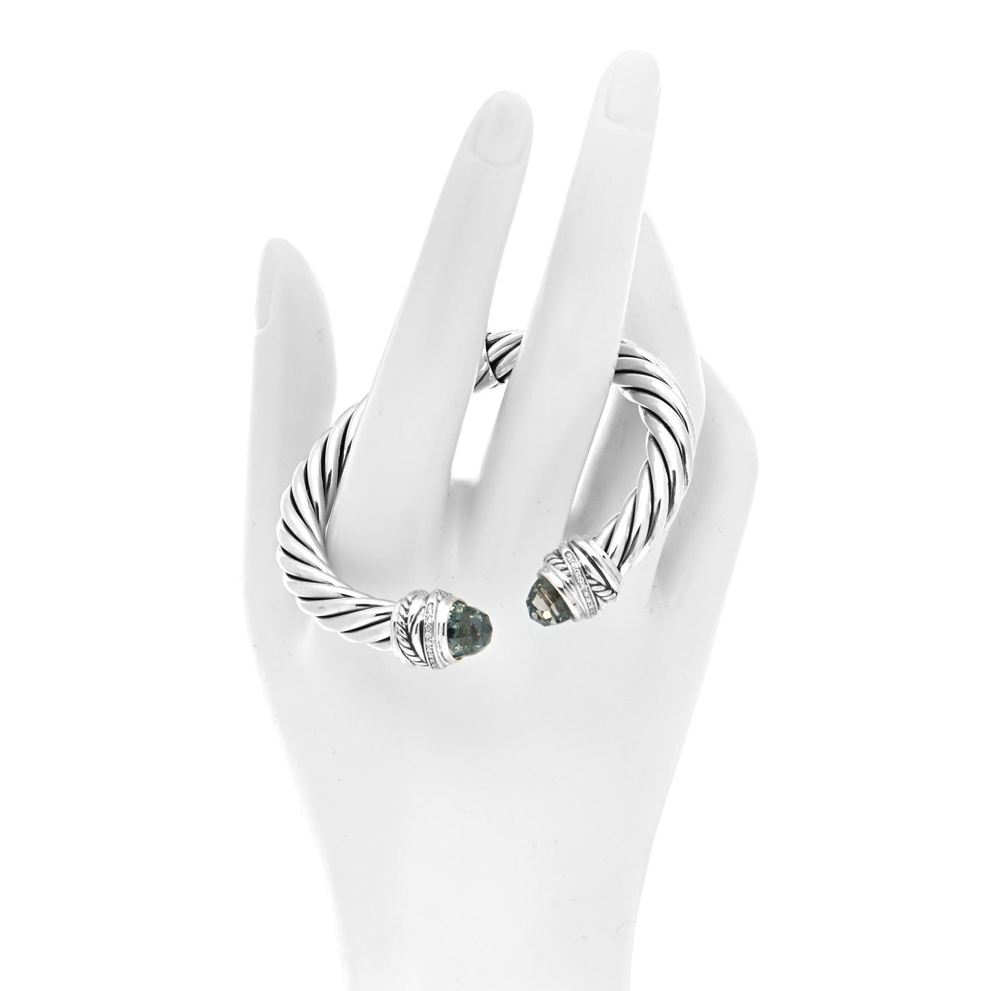 Sterling Silver Diamond Prasiolite 8.5mm Crossover Hinge Bracelet