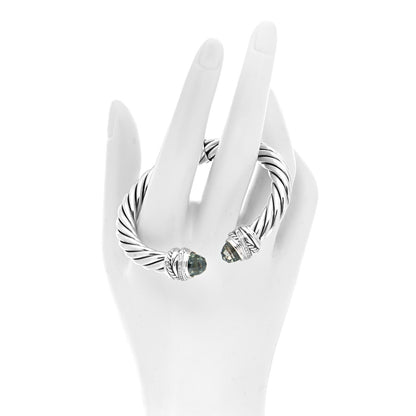 David Yurman Sterling Silver Diamond Prasiolite 8.5mm Crossover Hinge Bracelet 2 of 4