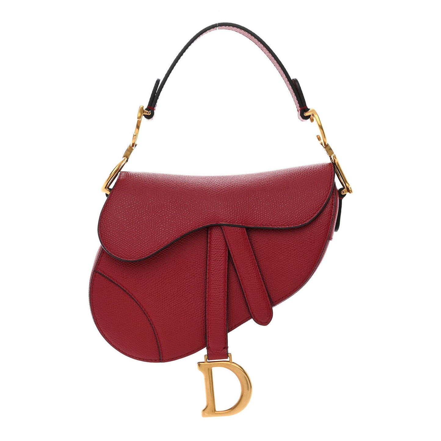 Grained Calfskin Mini Saddle Bag Red