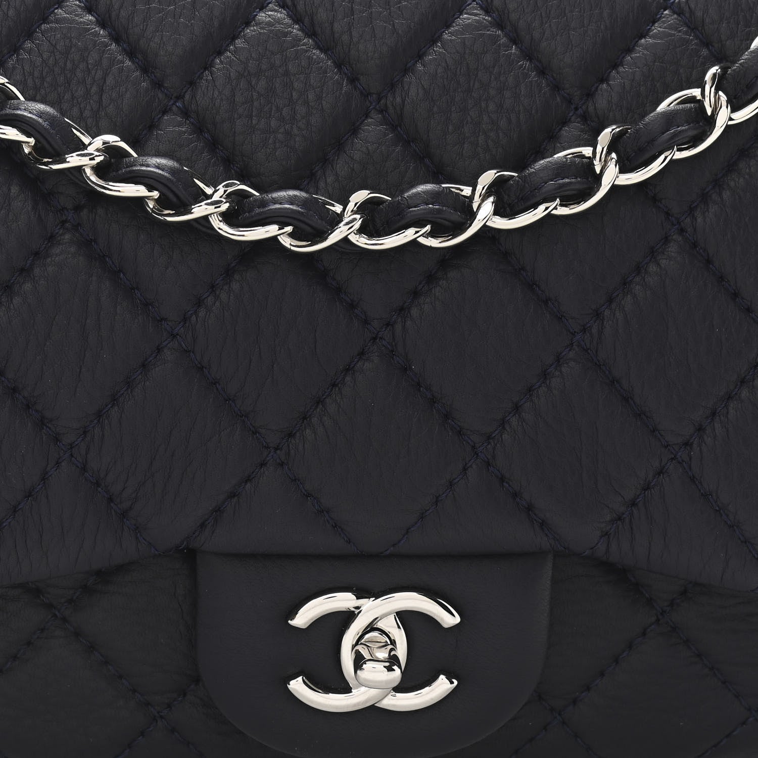 Chanel Deerskin Quilted Casual Journey Flap Dark Blue 8 of 11