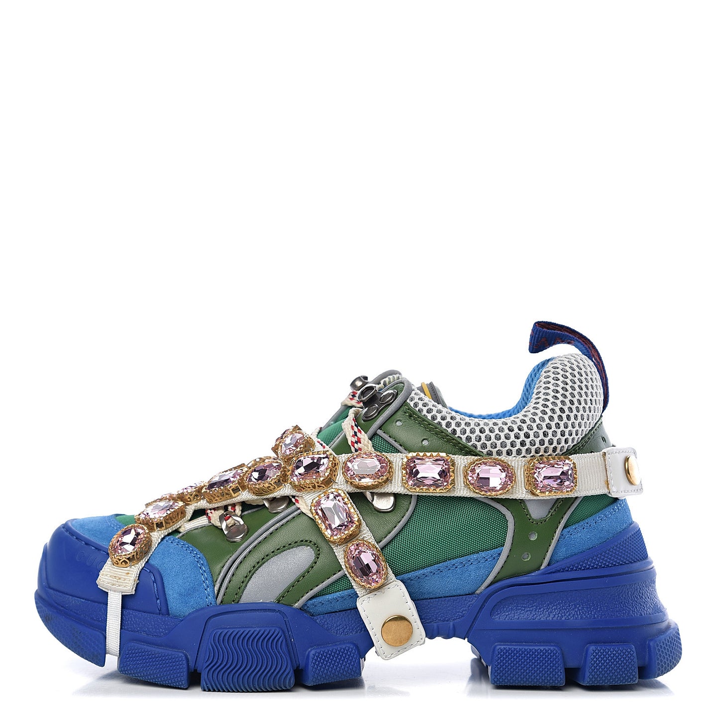 X SEGA Nylon Calfskin Suede Removable Crystals Flashtrek Sneakers 36.5 New Shamarock Bright Splash Vintage Green