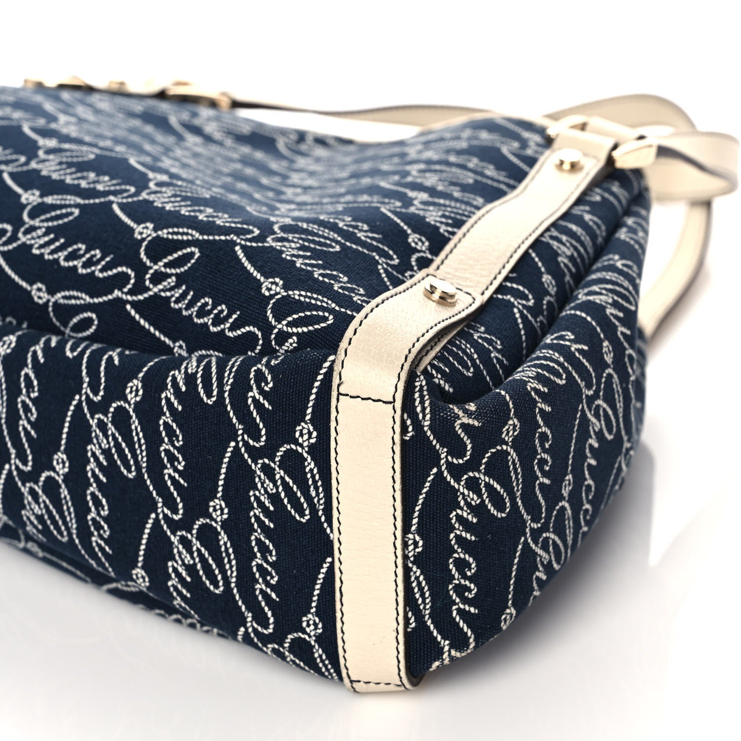 Gucci Canvas Logo Print Medium Abbey Shoulder Bag Navy Off White 13 of 14