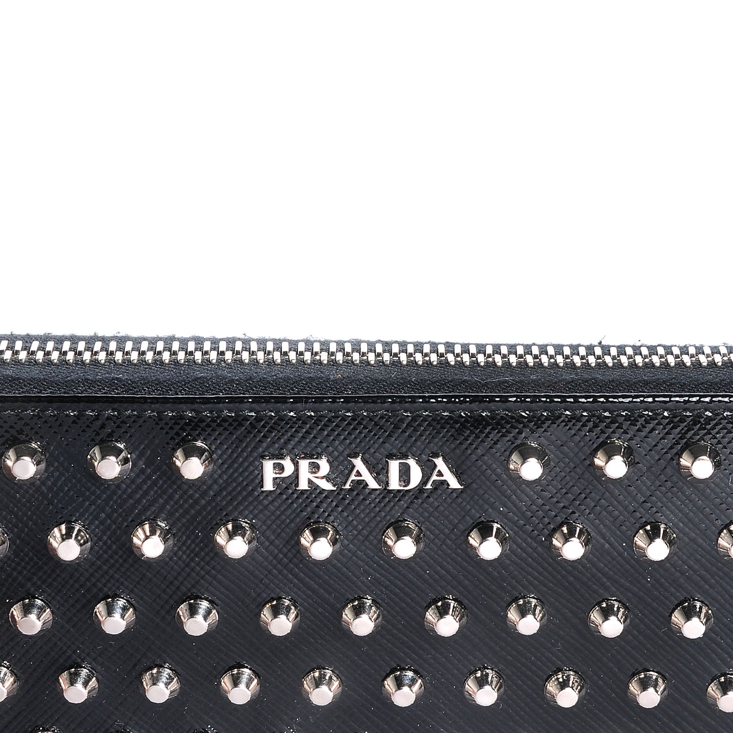 Prada Saffiano Vernice Studded Zip Around Wallet Black 6 of 10