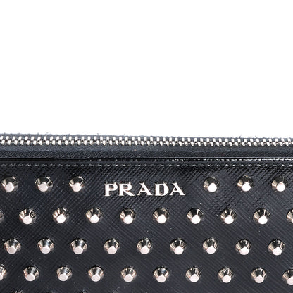 Prada Saffiano Vernice Studded Zip Around Wallet Black 6 of 10