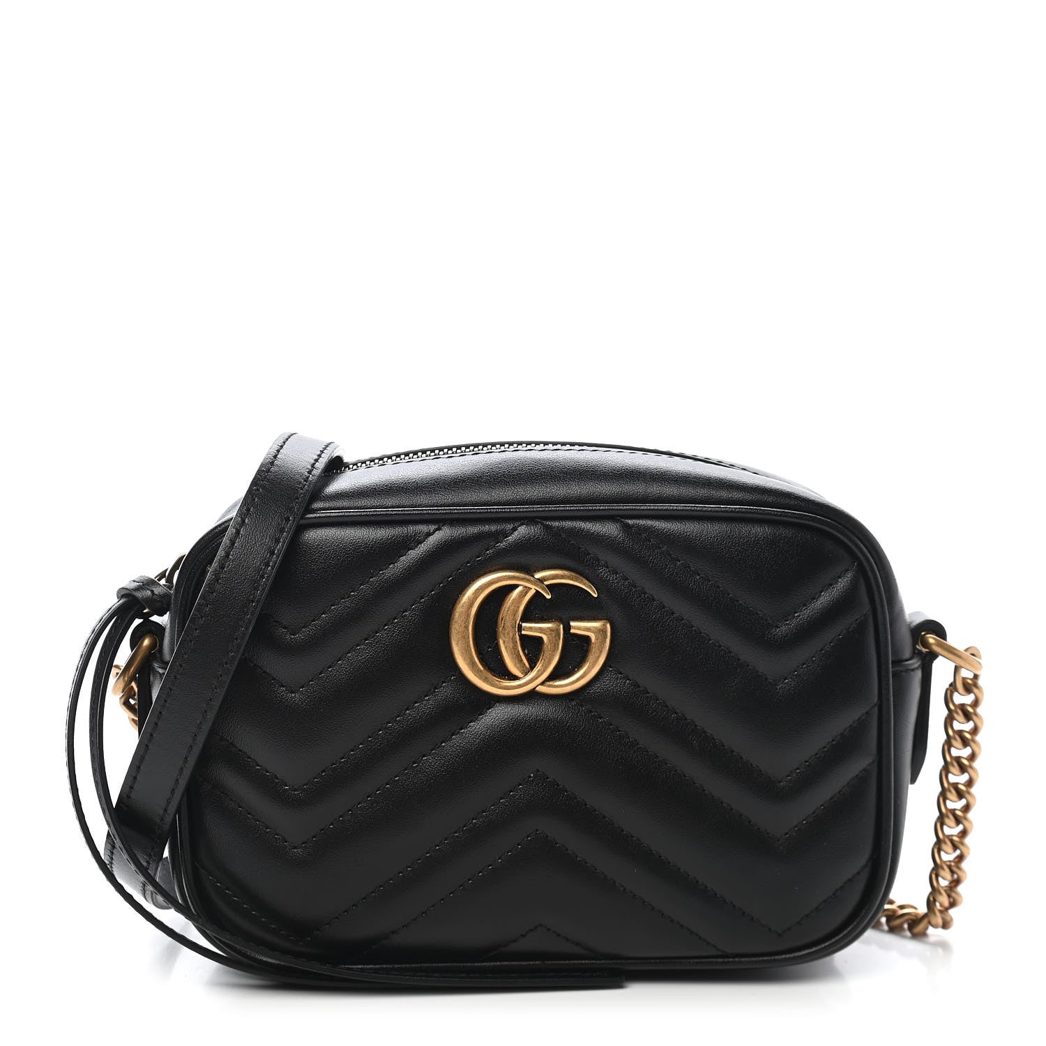 Gucci Calfskin Matelasse Mini GG Marmont Chain Shoulder Bag Black 1 of 10
