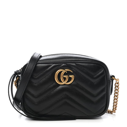 Gucci Calfskin Matelasse Mini GG Marmont Chain Shoulder Bag Black 1 of 10