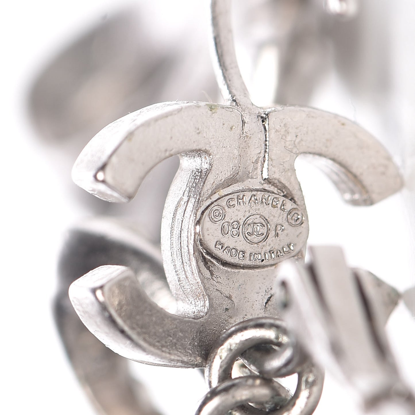 Crystal CC Bow Dangle Earrings Silver