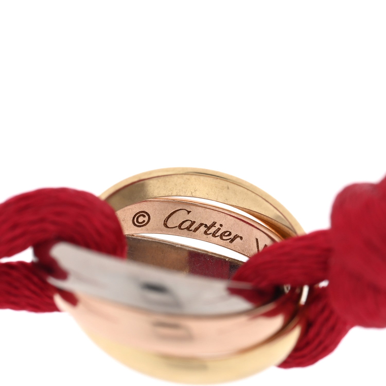 Cartier 18K Pink Yellow White Gold Trinity Cord Bracelet Red 3 of 4
