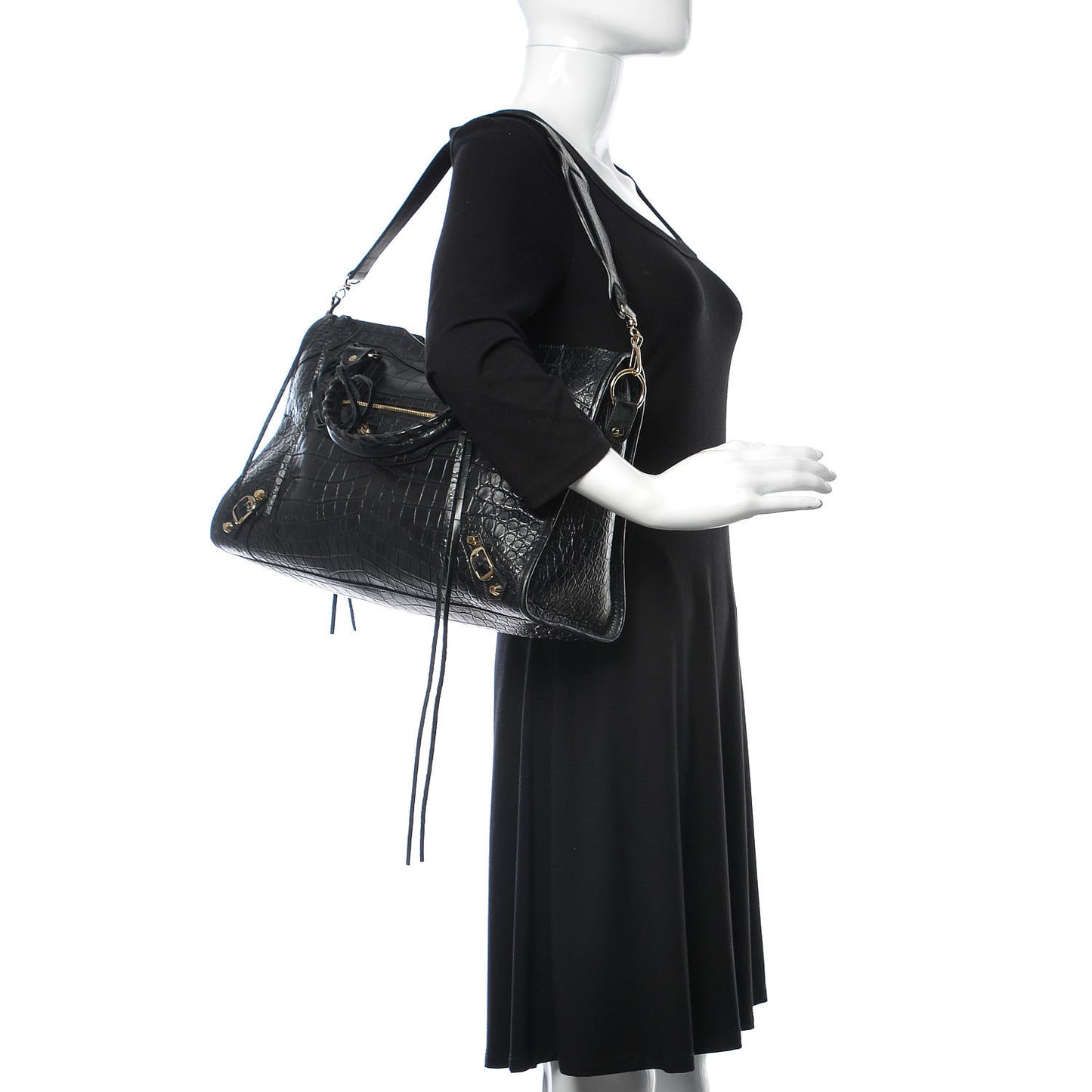Calfskin Crocodile Embossed Classic Hardware City Black
