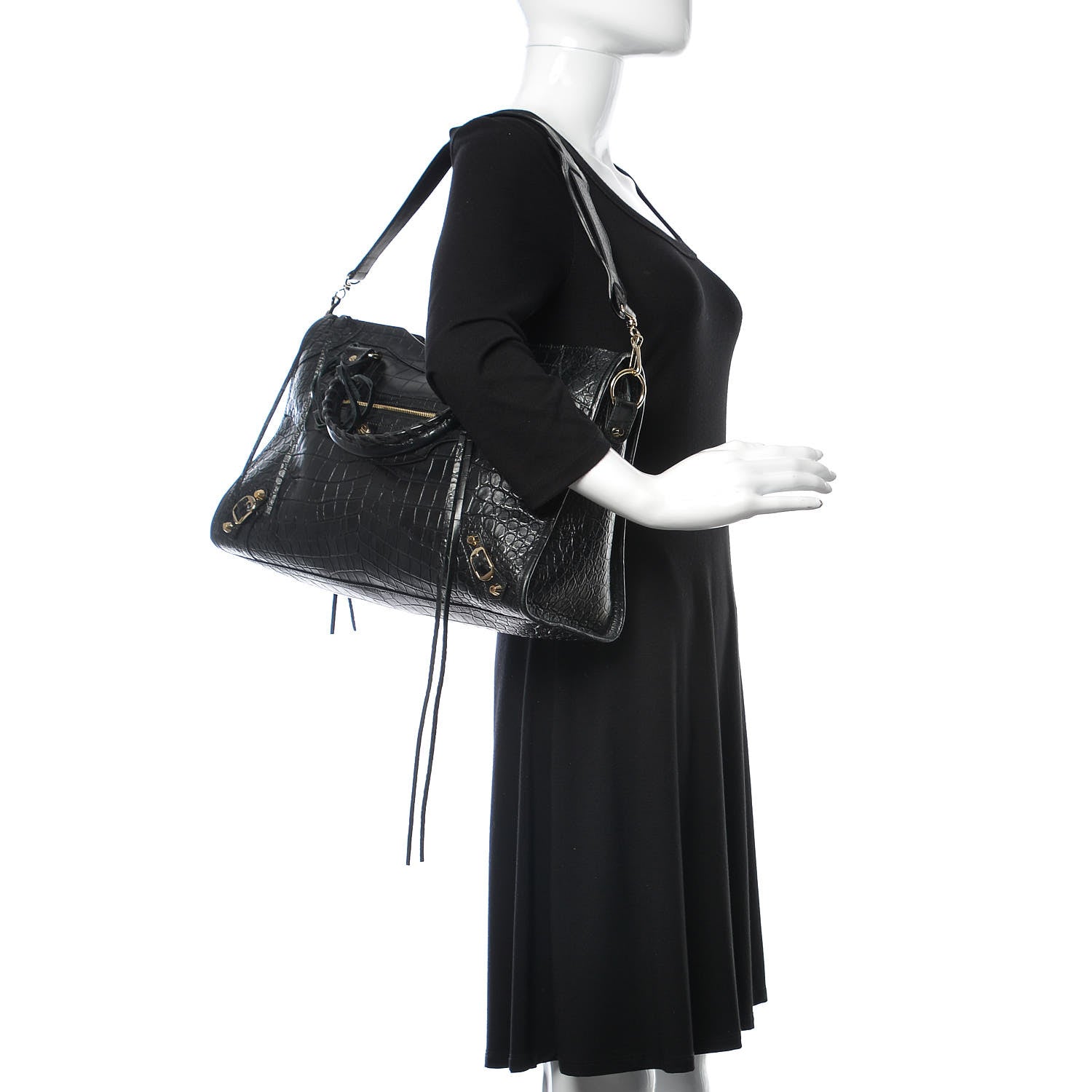 Balenciaga Calfskin Crocodile Embossed Classic Hardware City Black 2 of 9