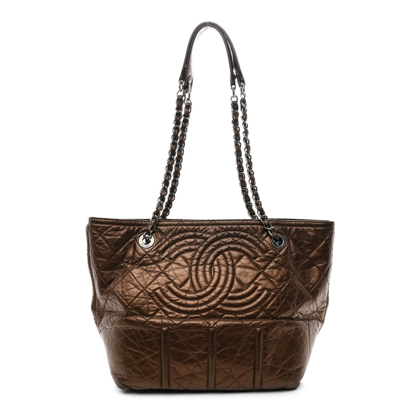 Metallic Aged Calfskin Small Shopping In Moscow Tote Bronze