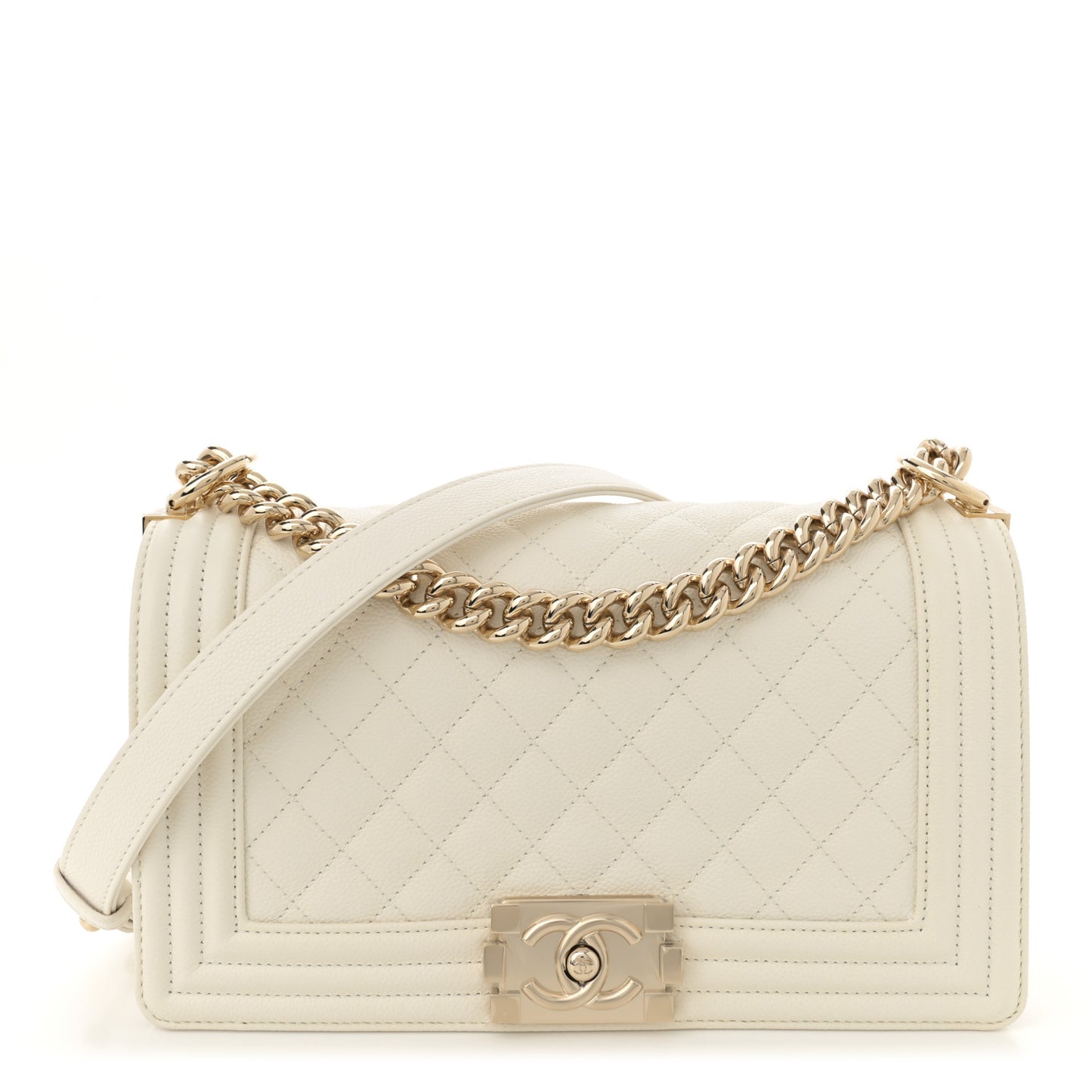 Caviar Quilted Medium Boy Flap White