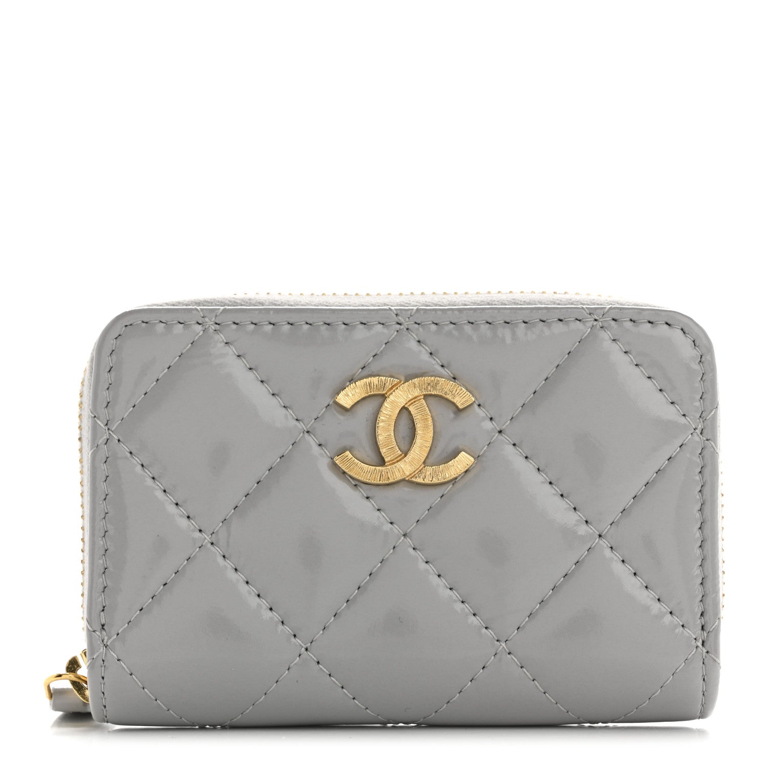 Chanel Shiny Lambskin Quilted Textured CC Zip Coin Purse Gris 1 of 8