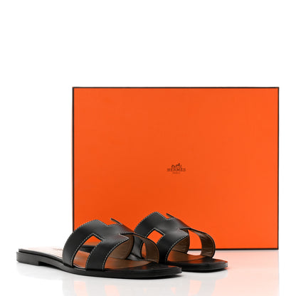 Hermes Box Calfskin Oran Sandals 37.5 Black 9 of 9