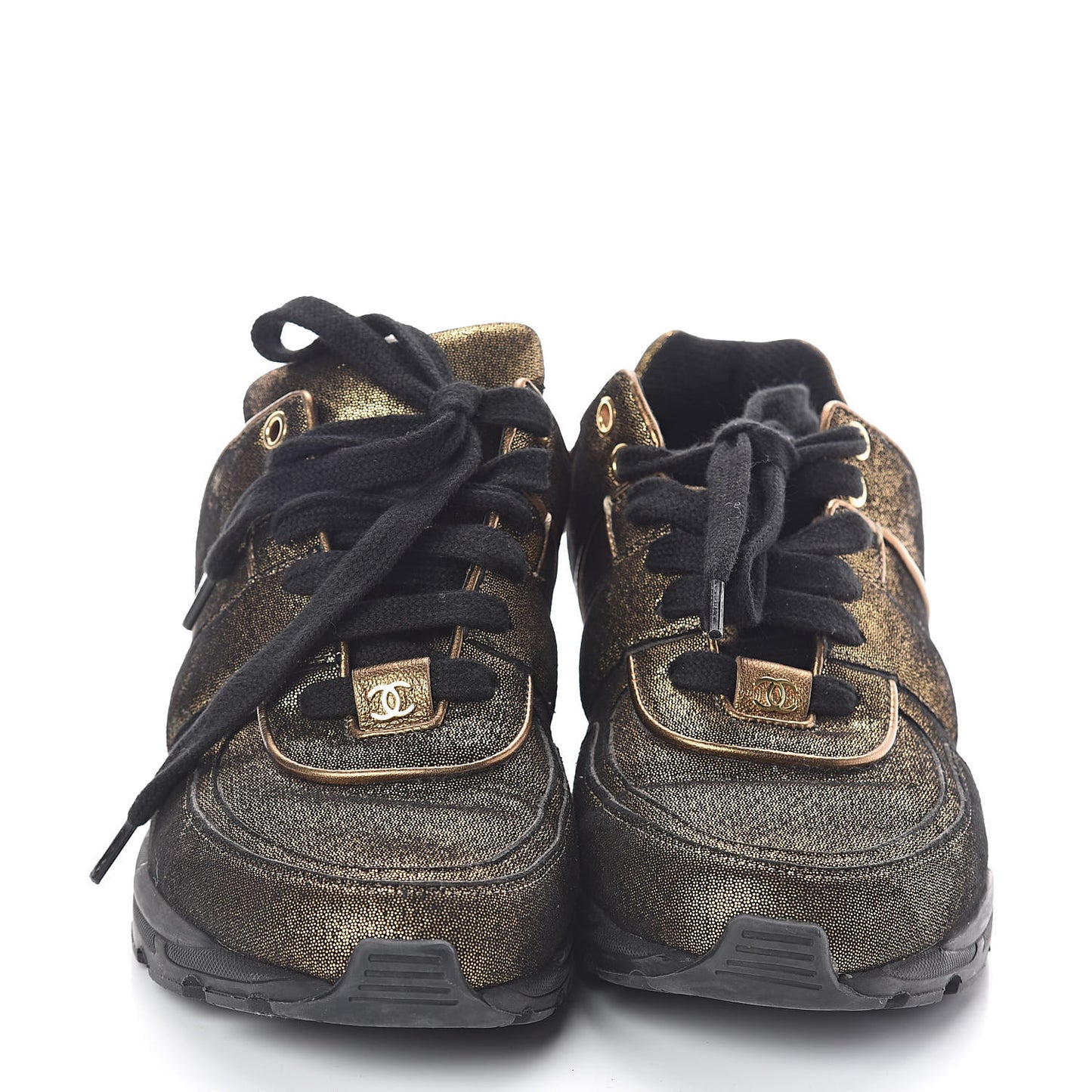 Metallic Fabric Calfskin Womens CC Sneakers 38 Golden Brown