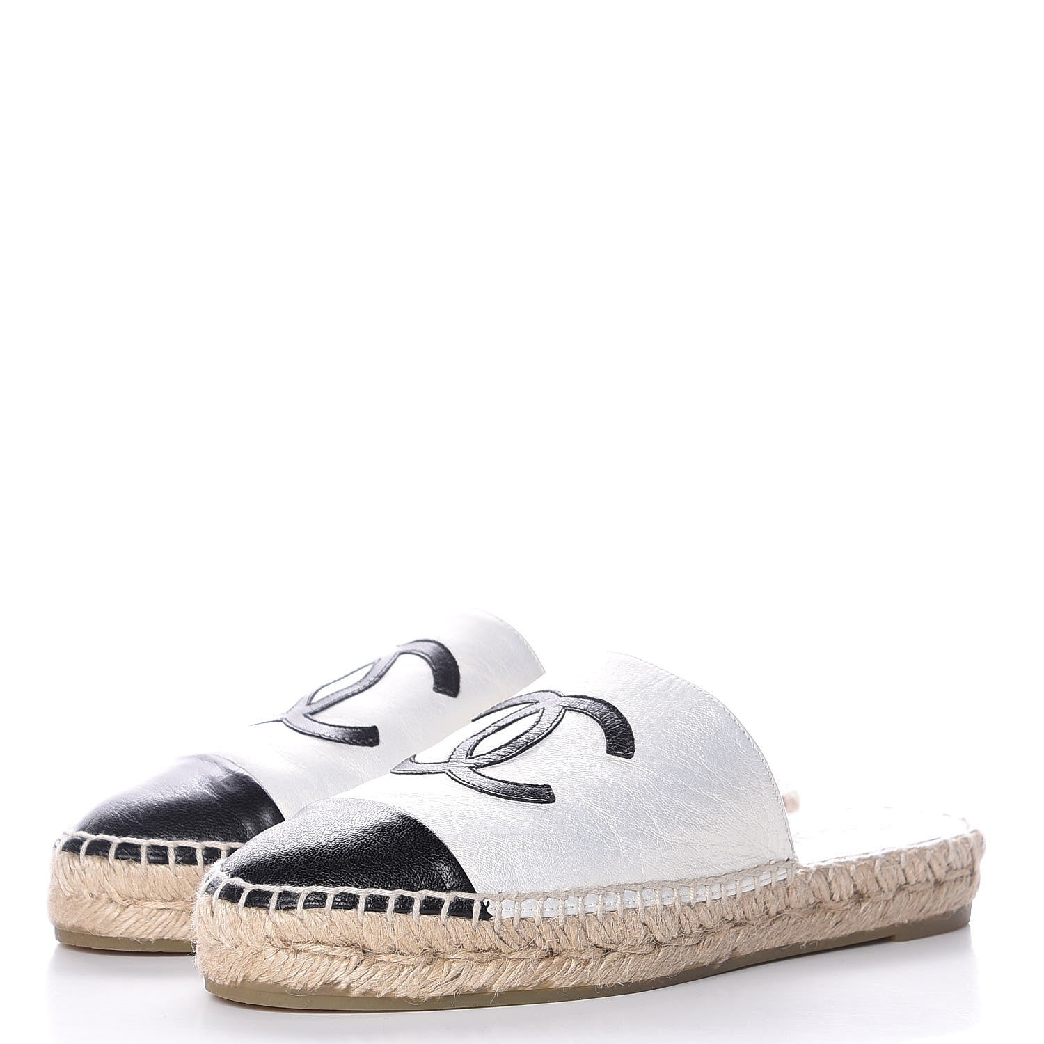 Chanel Iridescent Goatskin CC Espadrille Mules 36 Ivory Black 3 of 8